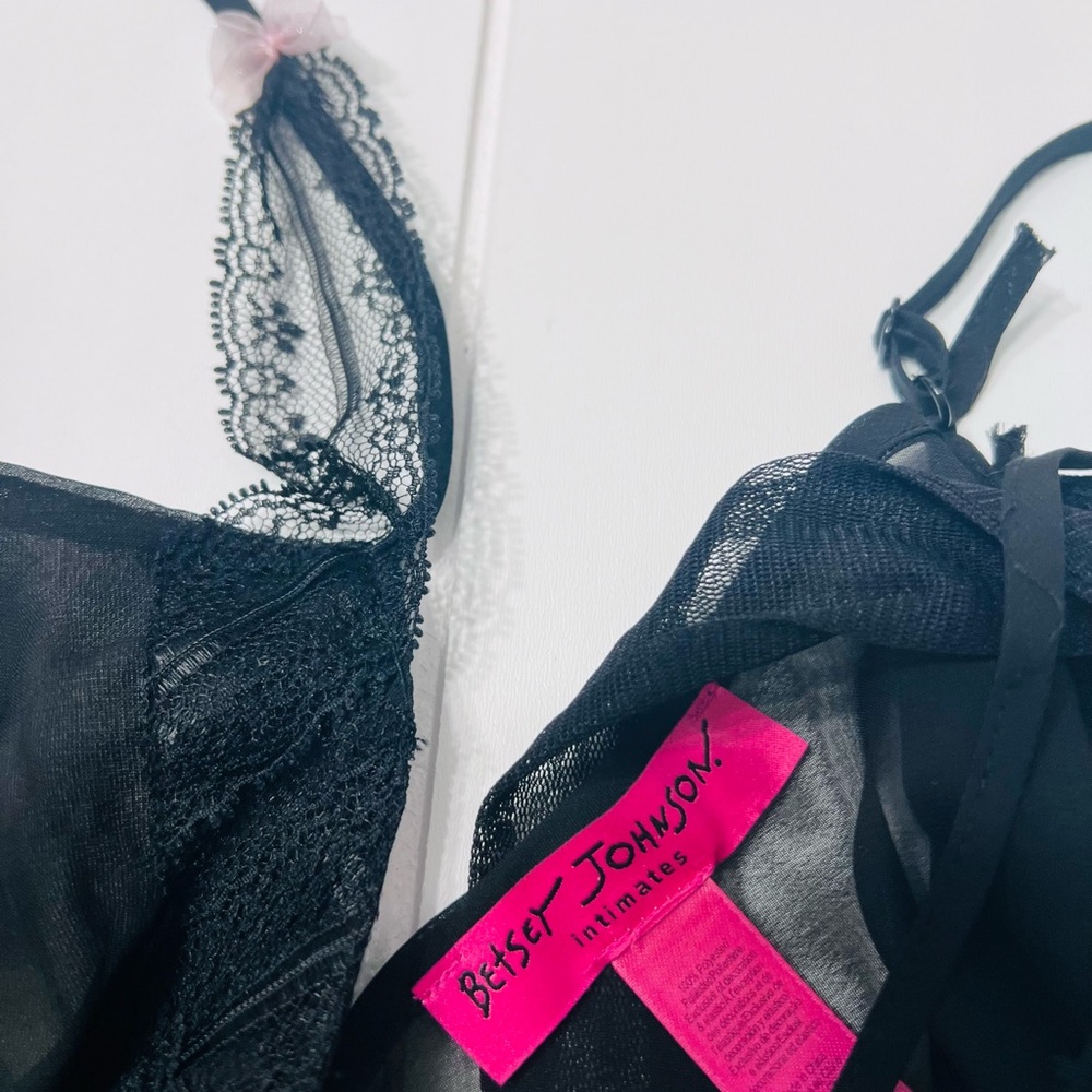 Betsey Johnson Black Sheer Chemise with Pink Accents S